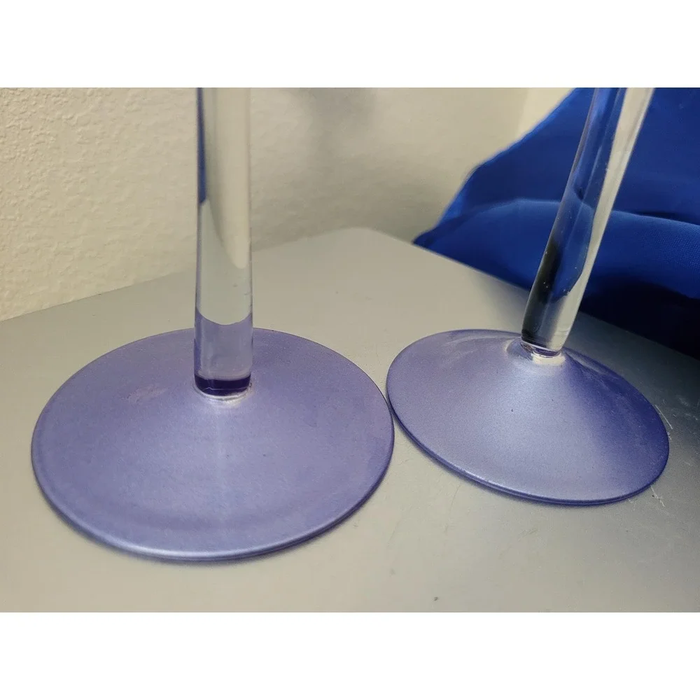 Glass Candlestick Holders Set of 2 Purple/Lavender Tinted Glass with Clear Stems